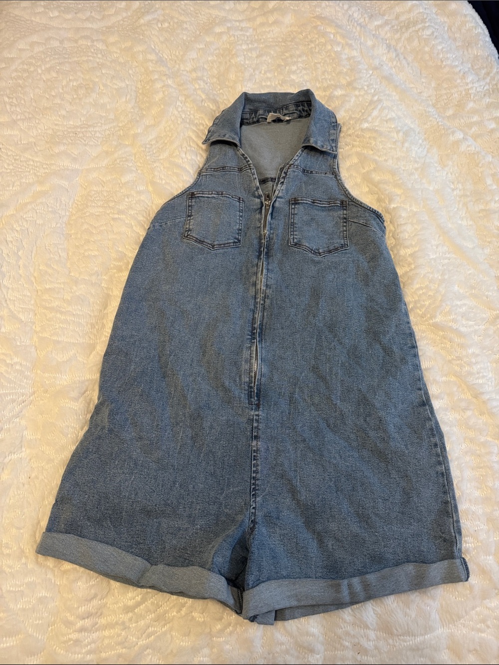 entro Light Blue Denim Romper Shorts